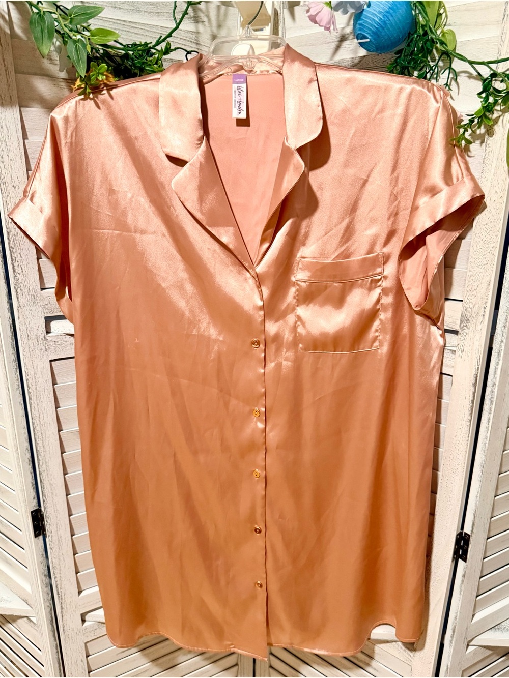 Lilac & London Blush Satin Nightshirt Women’s Size Large